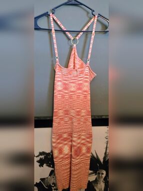 Say What? Orange & Cream Knit BodyCon Mini Dress with Ring Back Detail sz XL